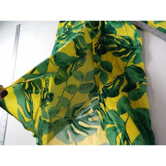 Curations 1XP Petites Plus Pant Pull On Wide Split Leg Floral Tropical Green Yel - Picture 7 of 14